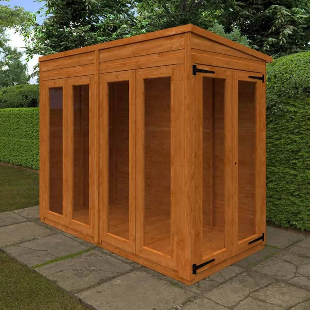 Buttercup Farm 8x4 Flex Pent Full Pane Summerhouse 12mm Flex - L238.8xW115xH203 cm in Burnt Orange 2