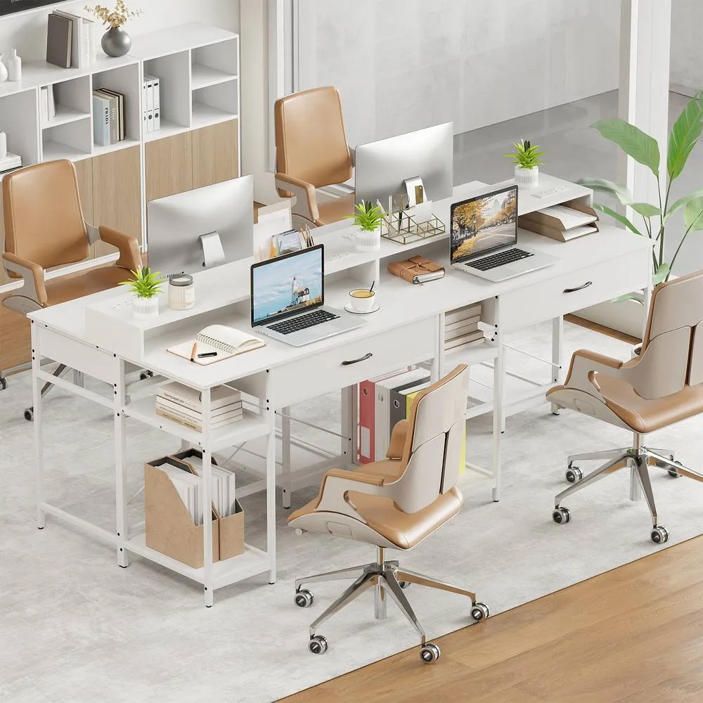 Costway Wooden Computer Desk Office Writing Desk Workstation w/ Power Outlets in White 6