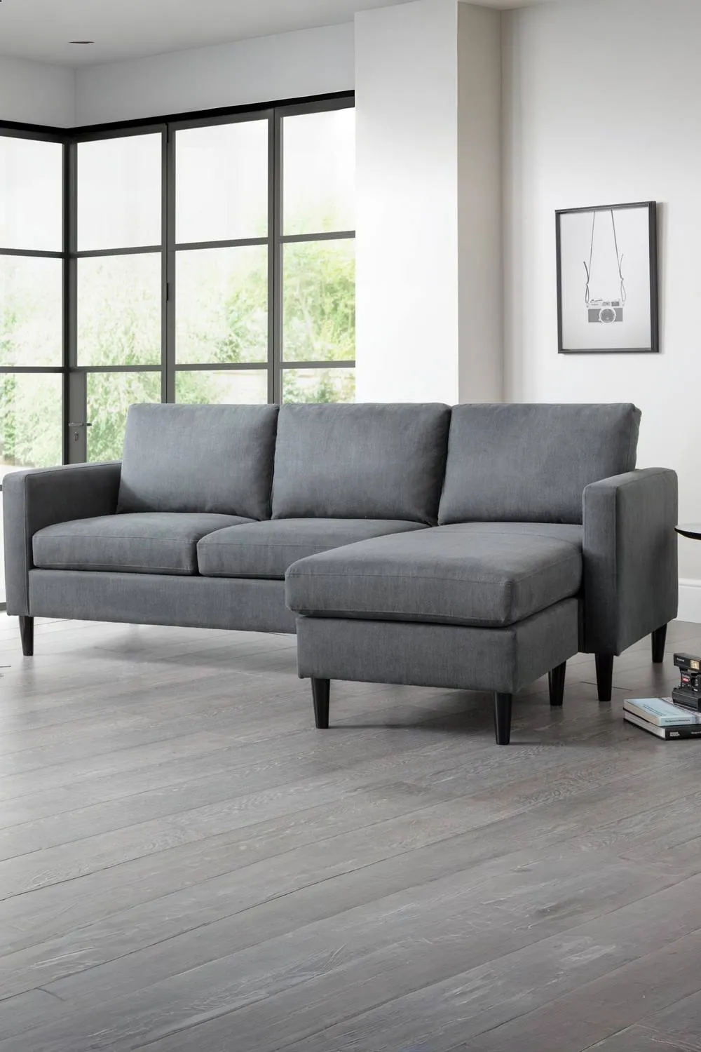 Julian Bowen Marant Upholstered 3 Seater Sofa with Chaise Footstool in Grey 2