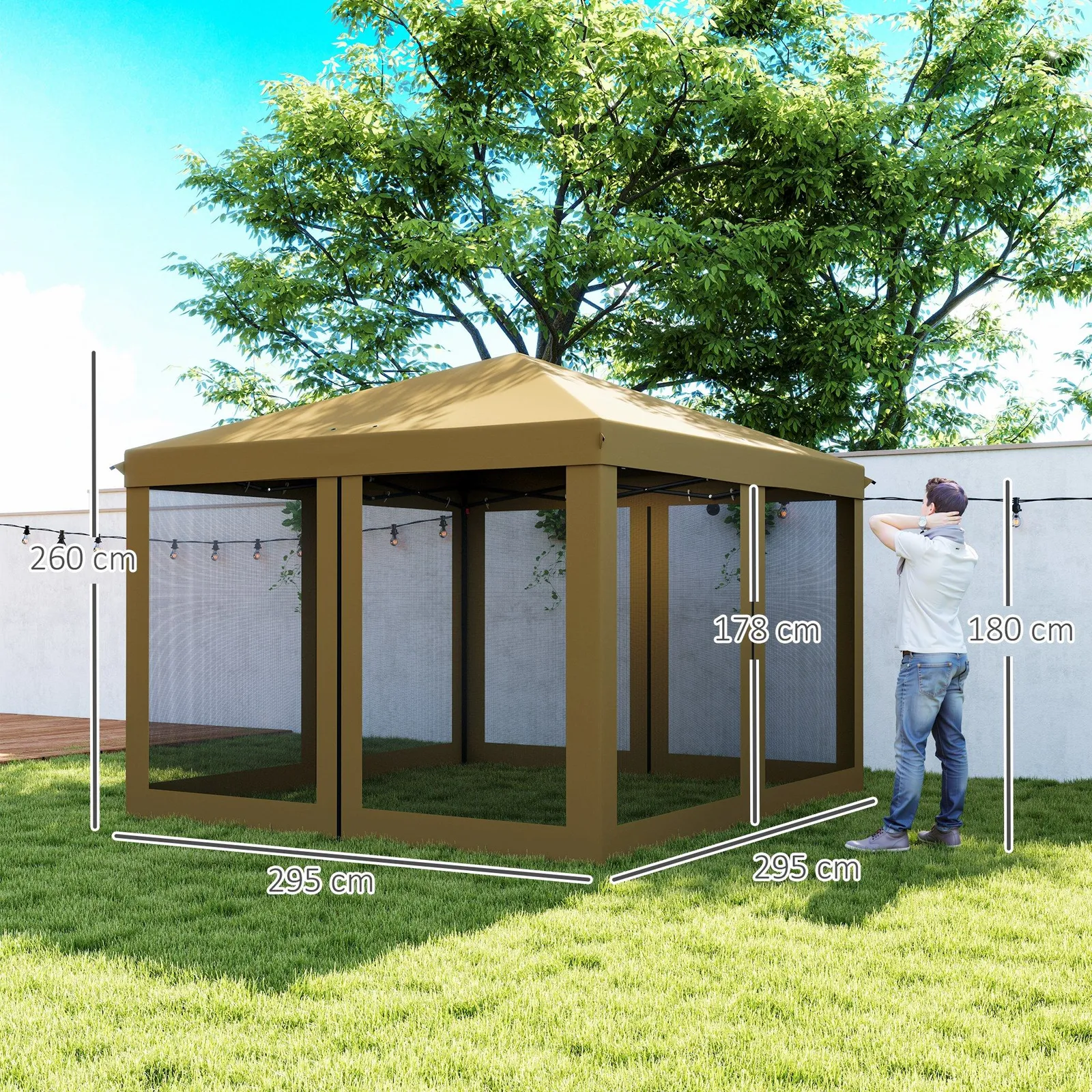 OUTSUNNY Heavy Duty Pop Up Gazebo with Removable Mesh Sidewall Khaki 3