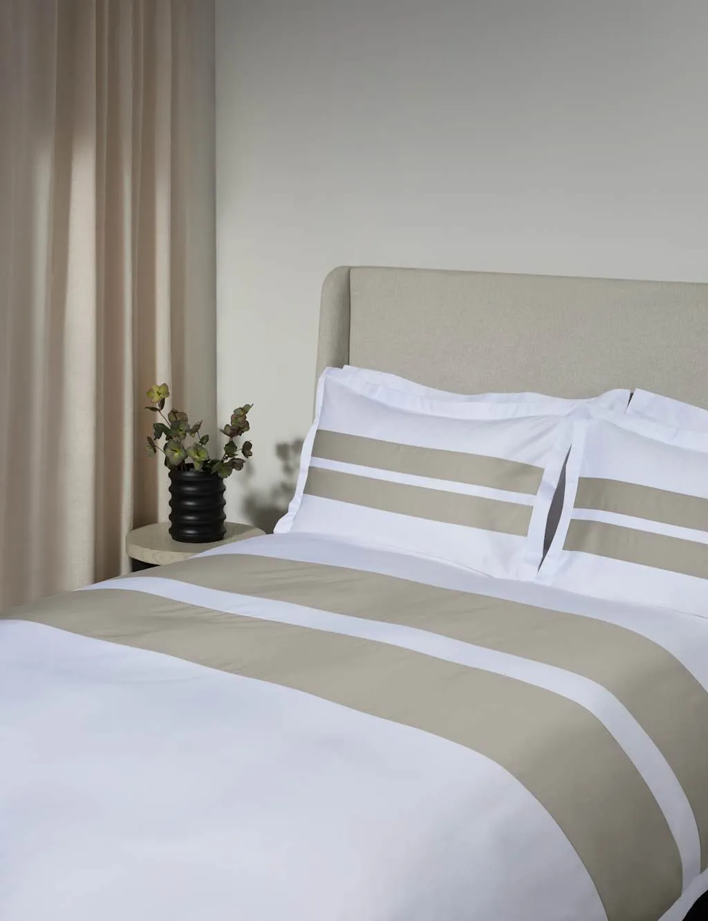 M&S X Kelly Hoppen Sateen Stripe Bedding Set Taupe Mix
