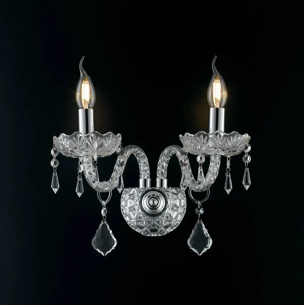 Netlighting INCANTO Twin 2 Light Candle Wall Light Chrome Crystal 40x34x18cm in Silver 2