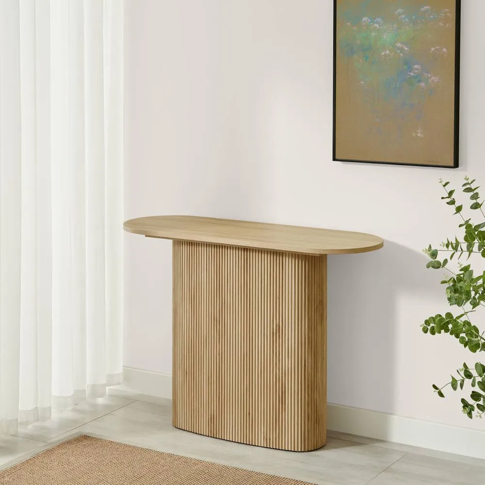 FurnitureboxUK Penrose Rounded Oak Effect Wood Console Table in Light Brown 3
