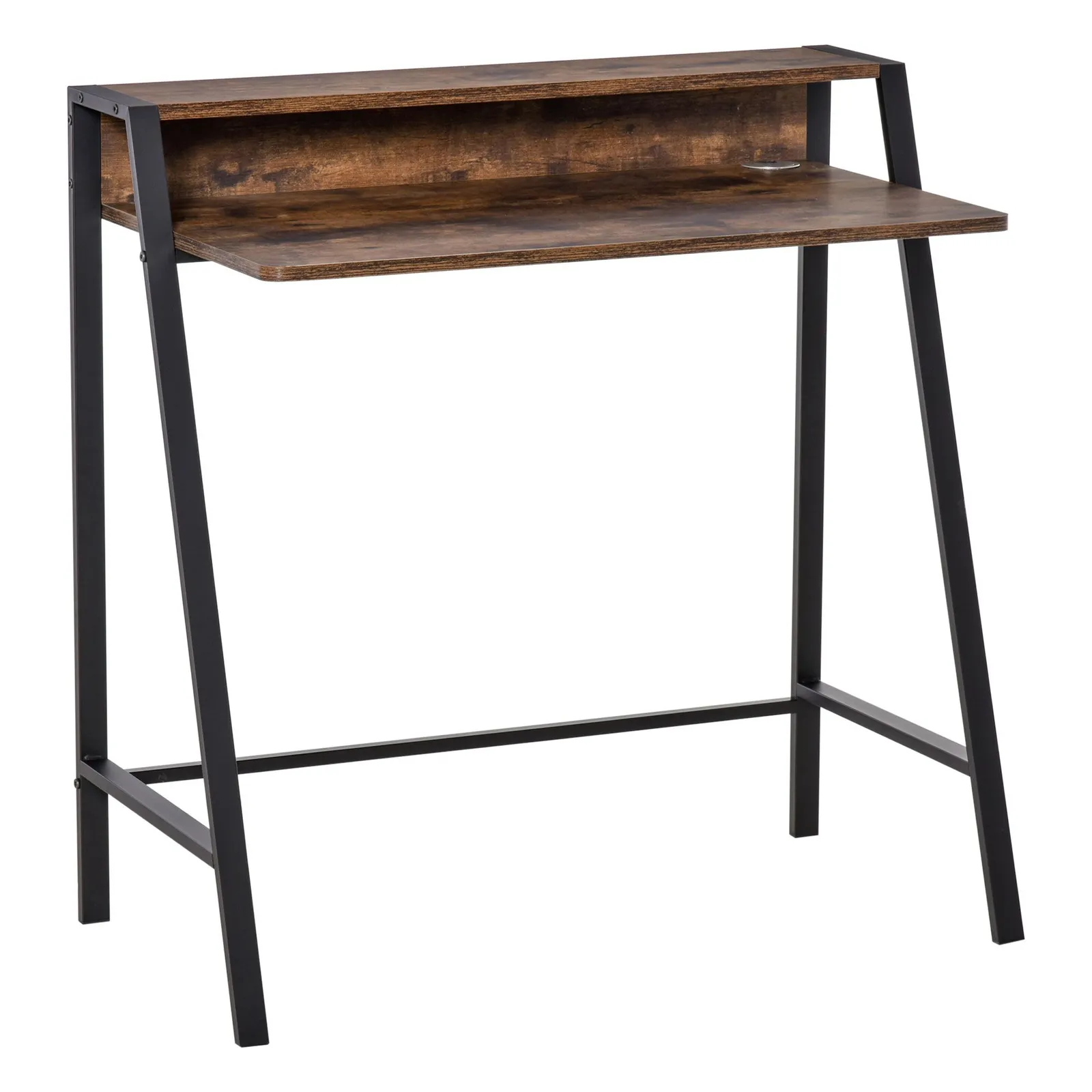 HOMCOM 2-Tier Storage Computer Workstation Metal Frame Rustic Brown 100cm 2