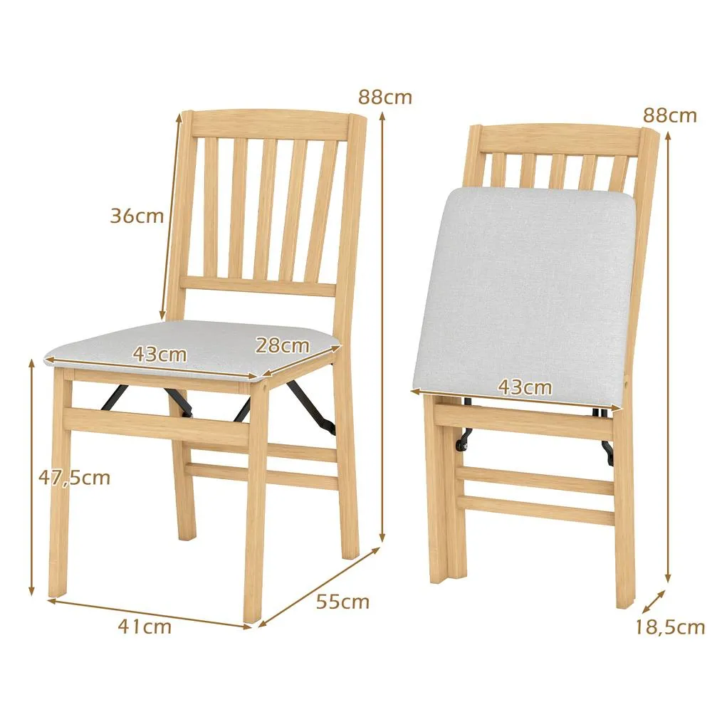 Costway Dining Chair Set of 2 Folding Chairs with Padded Seat in Natural 4