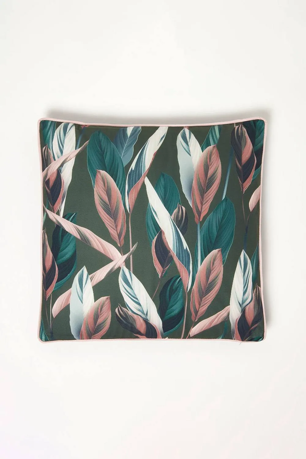 Homescapes Botanical Leaf Cushion 45 x 45 cm OEKO-TEX in Dark Green