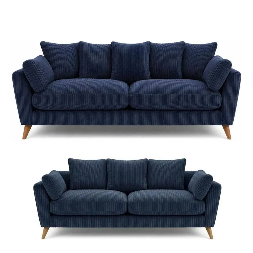 Bliss Furniture Harlow Jumbo Cord 3+2 Seater Sofa Set, Modern Tailored Design in Blue