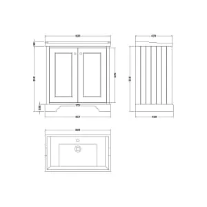 Bayswater Victrion Matt Black Traditional Freestanding Vanity Unit & White Recessed Basin - 800mm 2