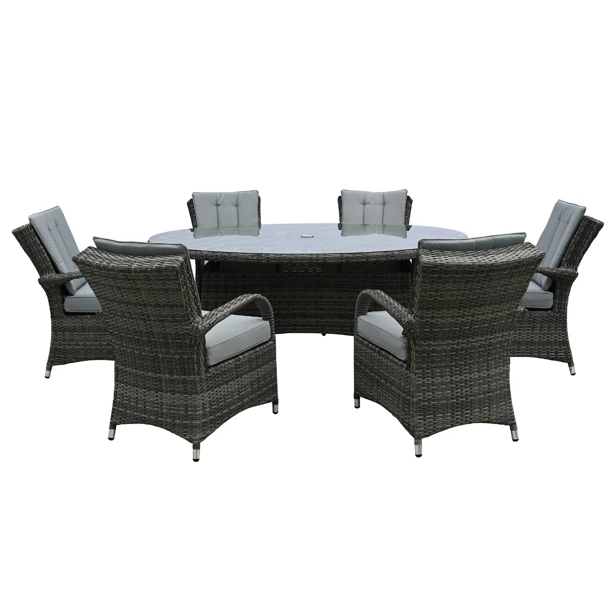 Langdale 6 Seat Oval Garden Dining Set in Grey Weave and Grey Fabric