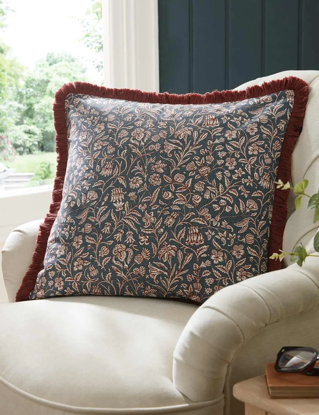 Laura Ashley Elmdon Cotton Square Cushion Blue Mix