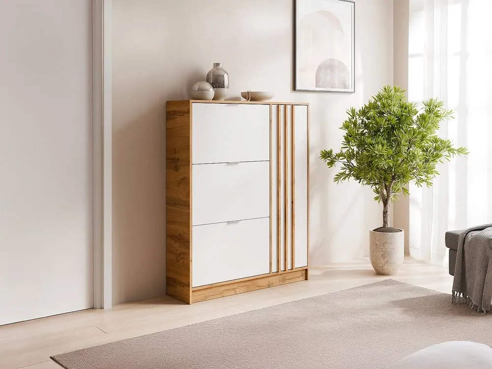 Vente-unique Shoe Cabinet With 1 Door & 3 Drop-Down Compartments - Natural and in Light Oak 3