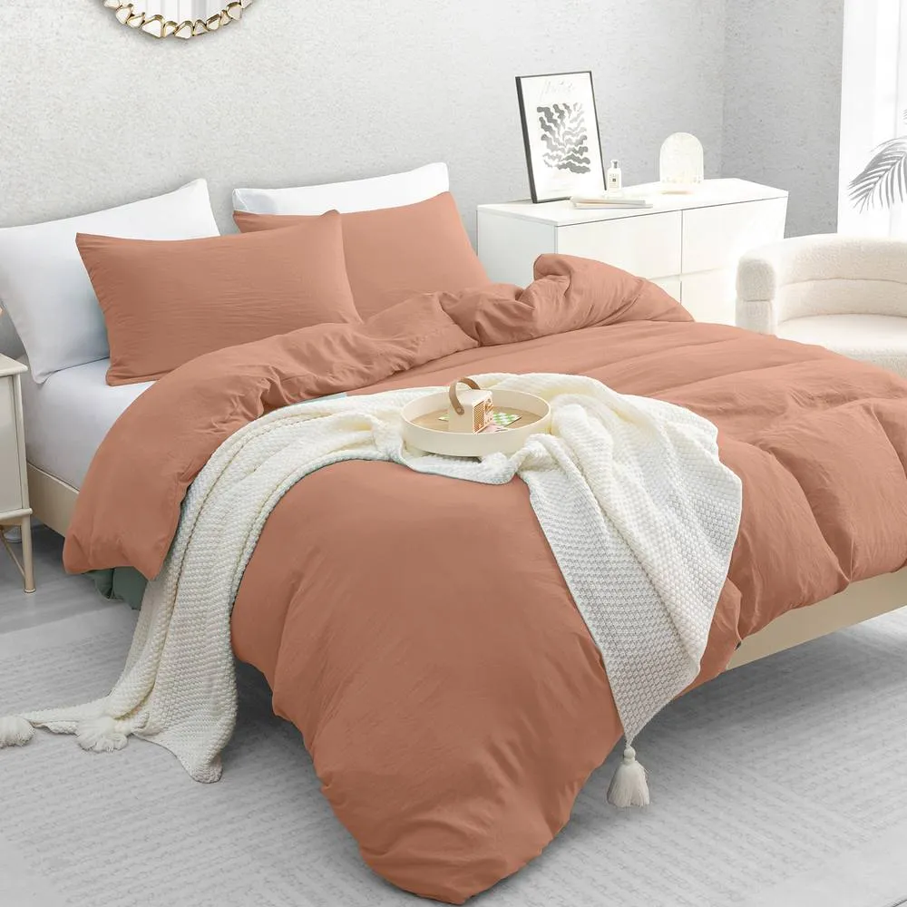 Grace Premium Reversible Prewashed Duvet Cover Set with Zipper Closure in Rose