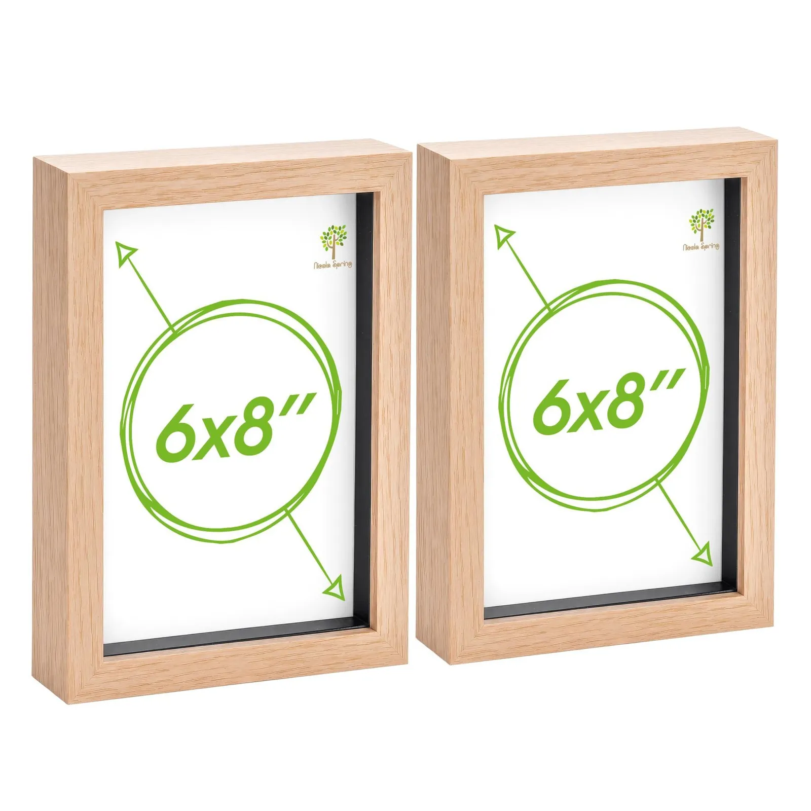 Nicola Spring 3D Box Photo Frames - A5 (6 x 8") - Pack of 2 in Light Brown 1