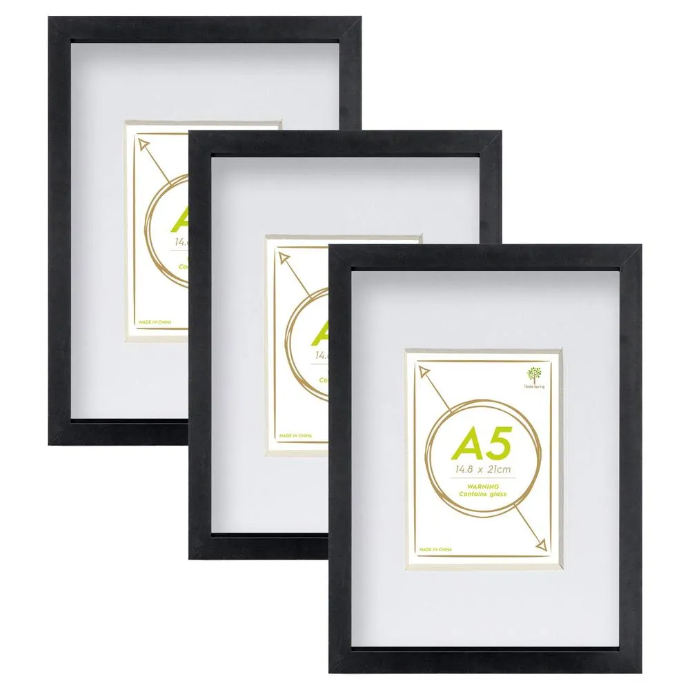 Nicola Spring Photo Frames with A5 Mounts - A4 (8" x 12") - Black - Pack of 3