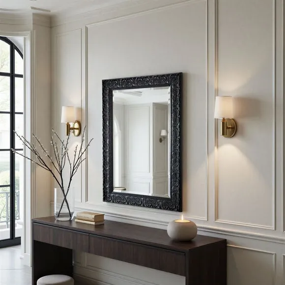 Yearn Carved Antique Bevelled Rectangle Wall Mirror 3