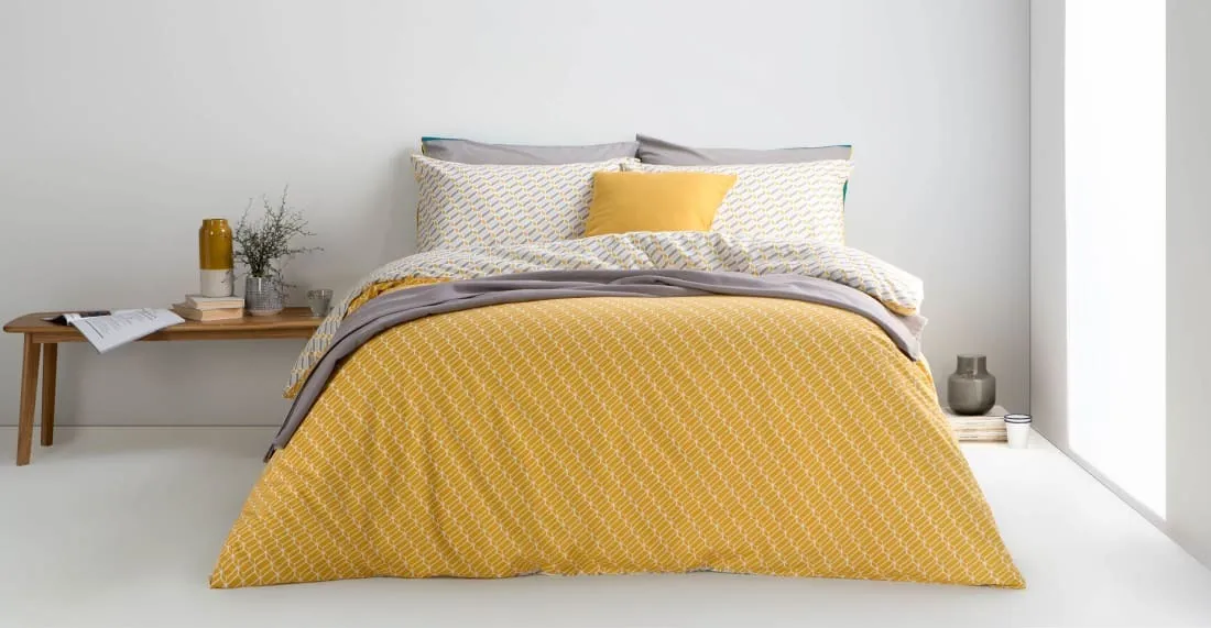 Prism Cotton Duvet Cover + 2 Pillowcases, King, Mustard Grey UK