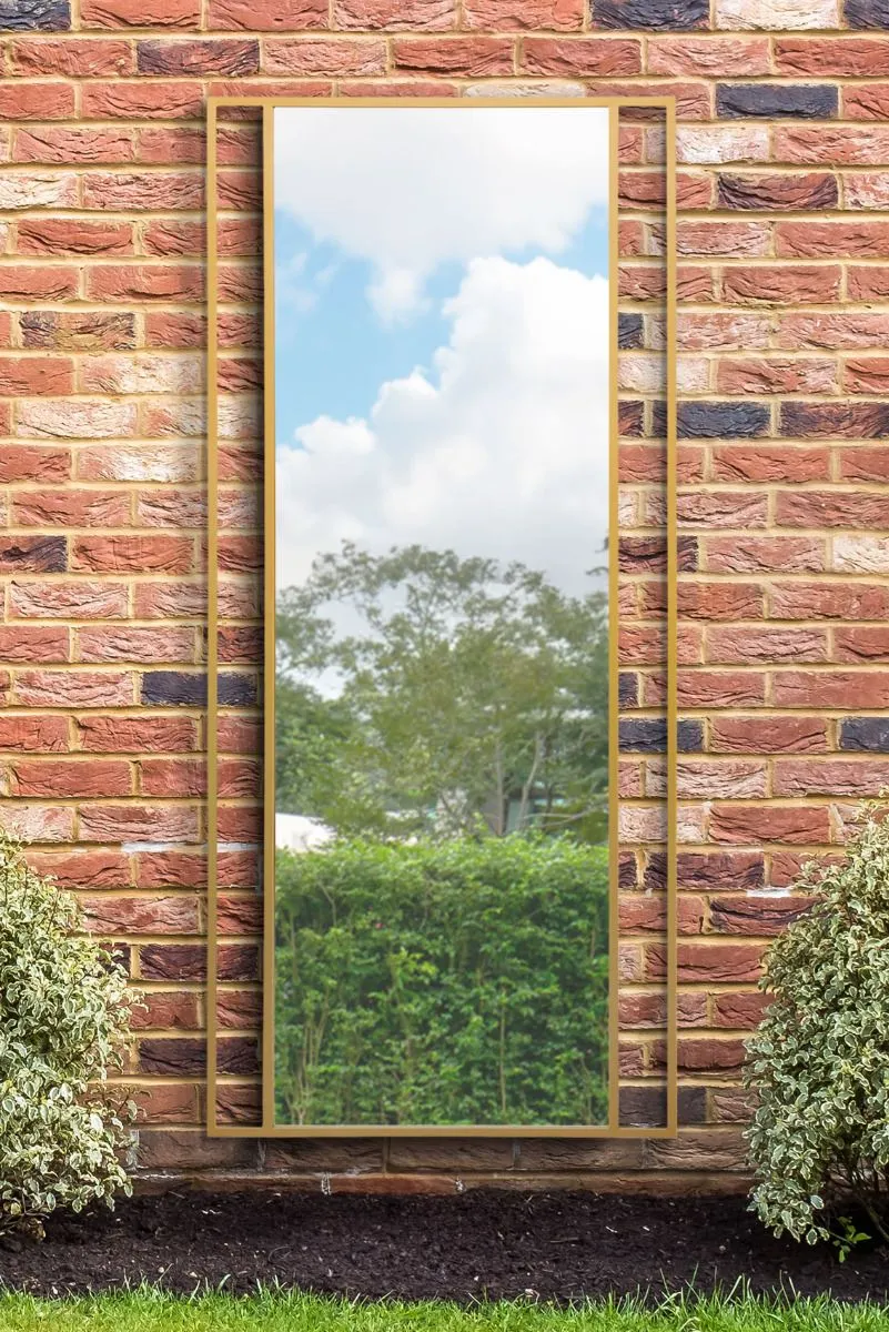 MirrorOutlet Gold Modern Wall & Leaner Garden Mirror 79"x 35" 200x90cm