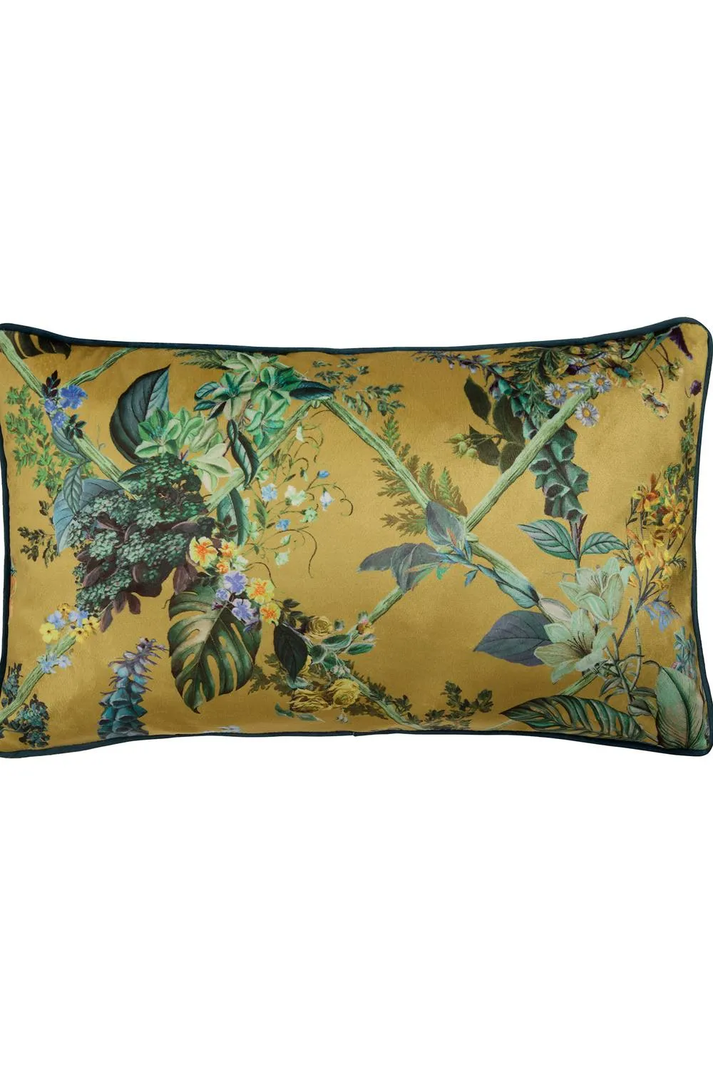 Laurence Llewelyn-Bowen 'Cotswold Fantasia Dawn' Floral Print Velvet Rectangular Filled Cushion in Gold 2