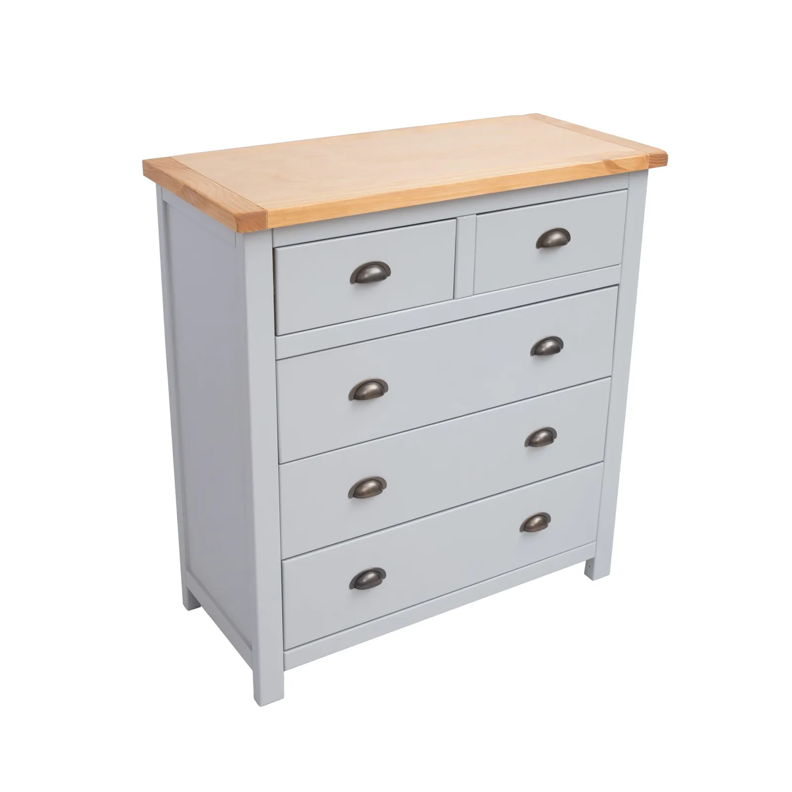 Cabinet Bits Argenta 5 Drawer Chest of Drawers Brass Cup Handle in Light Grey 3