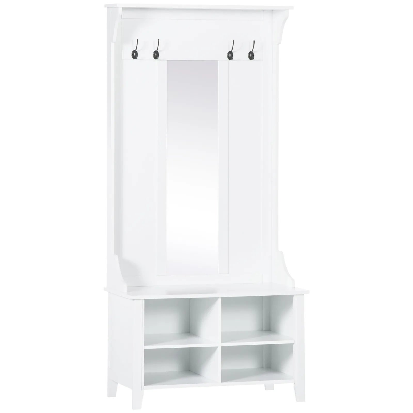 HOMCOM Hallway Furniture Set Shoe Bench Storage Mirror Cabinet Coat Rack in White 2