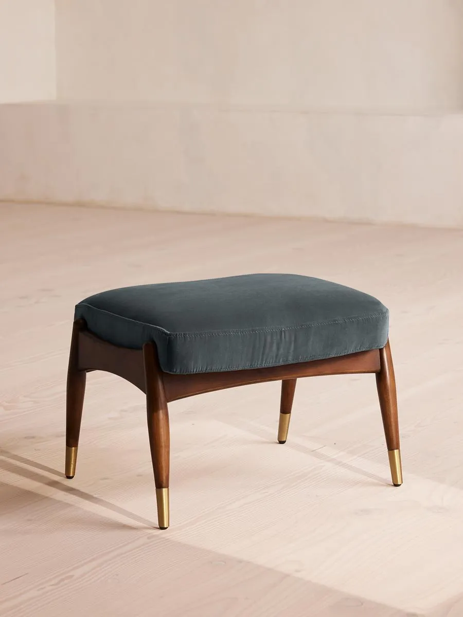 Theodore Footstool, Velvet, Grey Blue