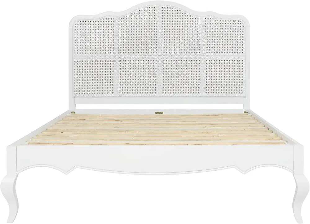 Statement Furniture Louis 4ft6 Double Bed Frame with Rattan Cane Headboard in White 4