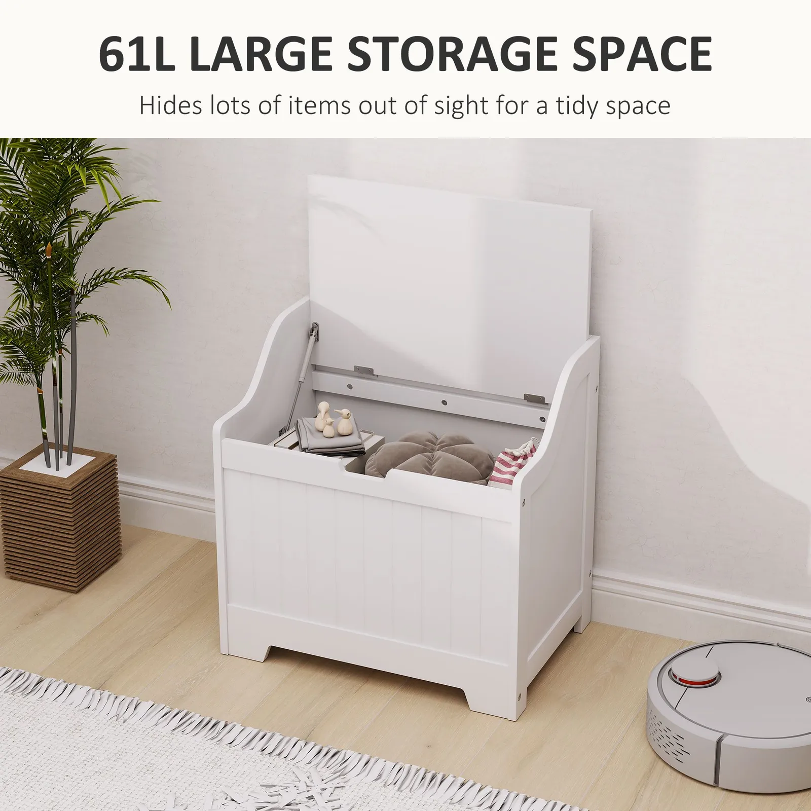 HOMCOM Storage Trunk with Safety Hinge for Living Room, 56.4cm in White 4