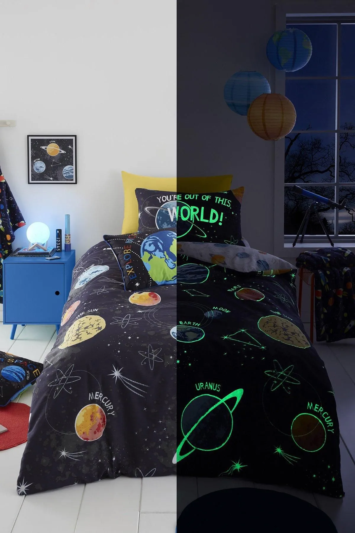 Bedlam 'Outer Space' Glow in the Dark Duvet Cover Set in Black