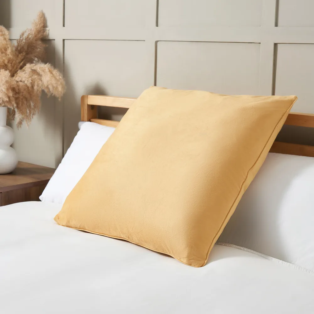 Large Velour Piped Cushion, Ochre 1