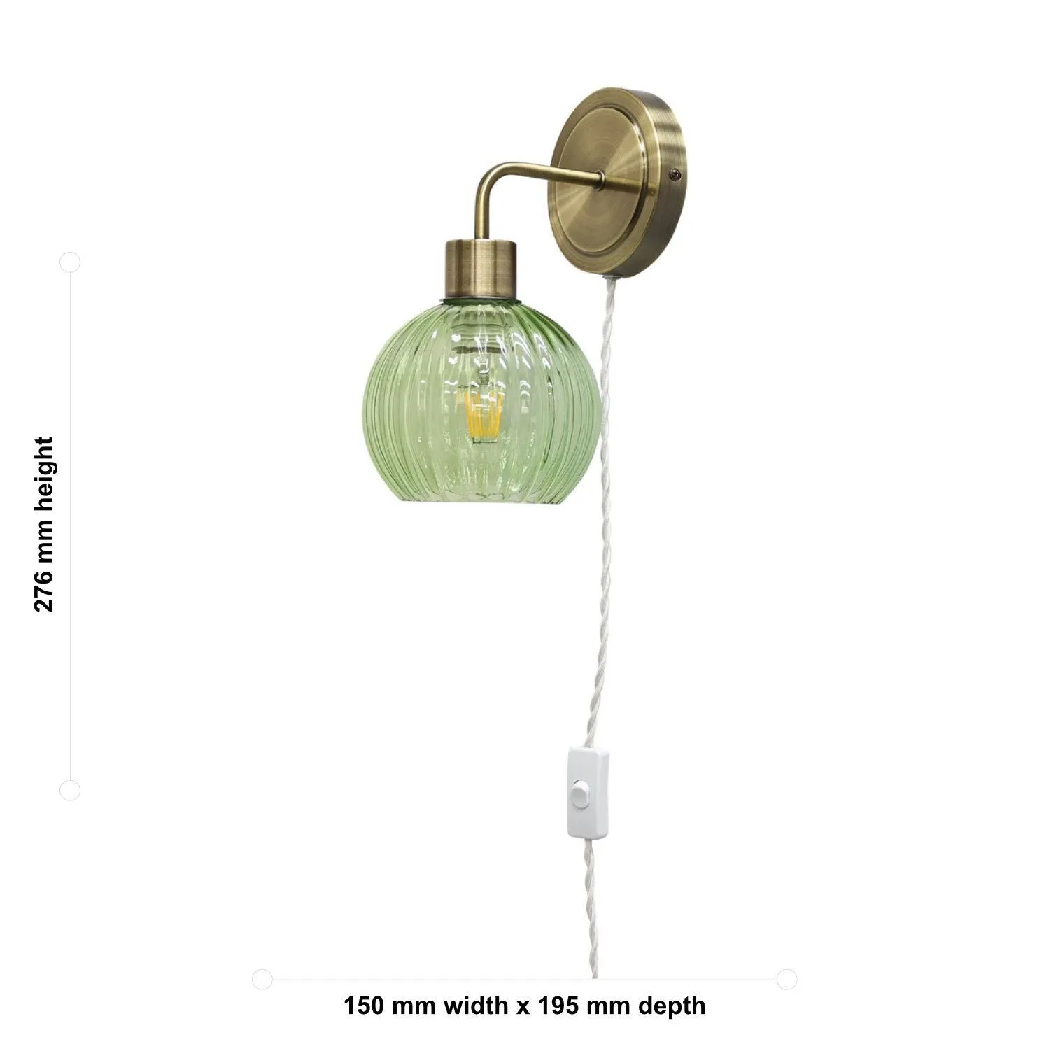 First Choice Lighting Set of 2 Toby - Antique Brass Plug in Wall Lights Green Globe Shades in Gold 6