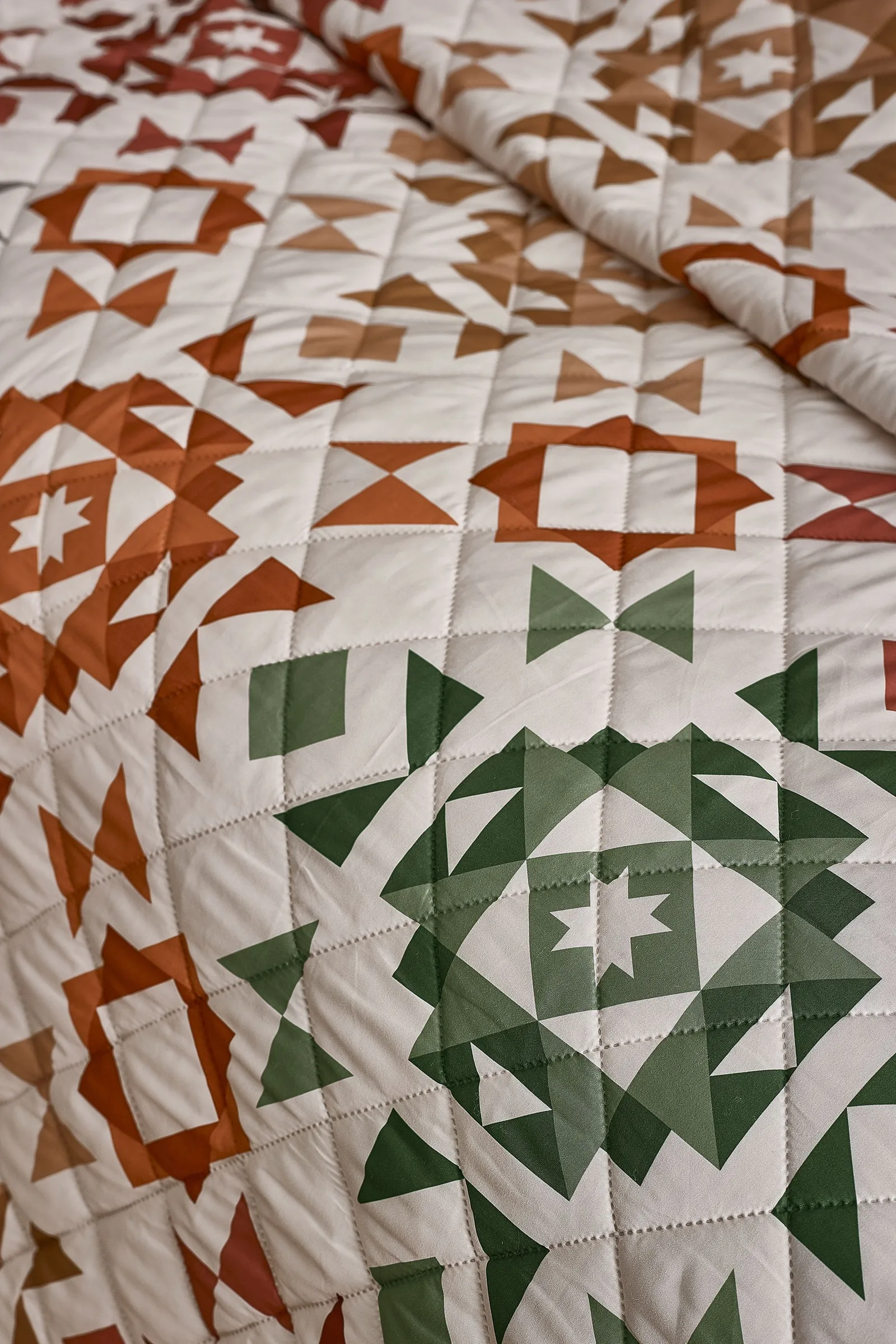 Catherine Lansfield 'Autumn Patchwork' Geo Quilted Bedspread in Natural 2