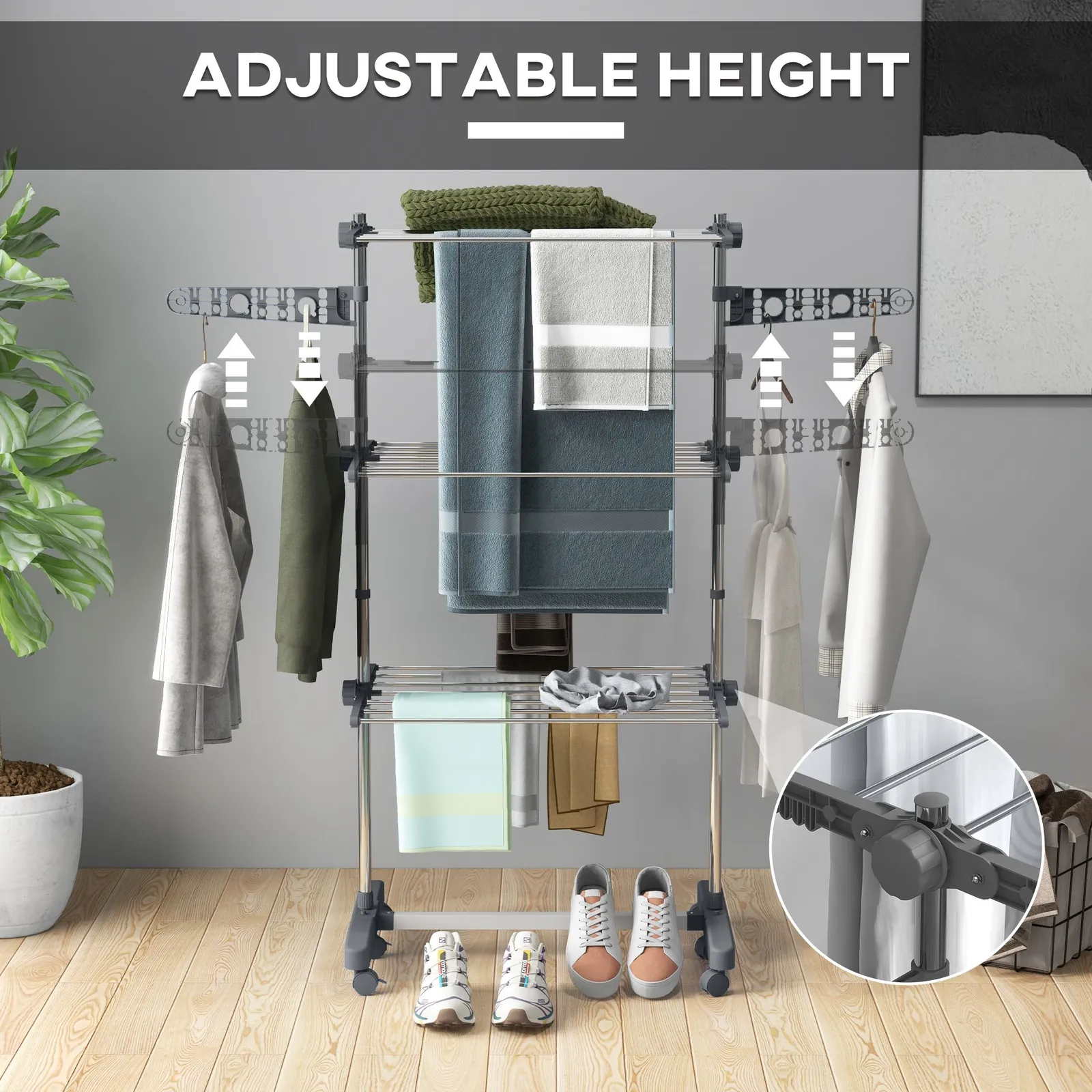 HOMCOM Large Clothes Airer Stainless Steel Clothes Drying Rack in Grey 4