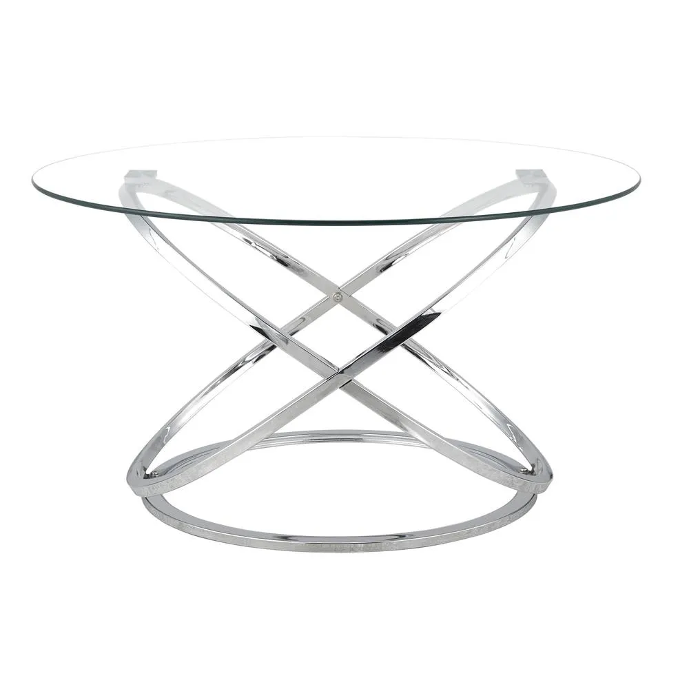 Comfy Living Ltd Round Abstract Tempered Glass Coffee Table Chrome Effect in Silver 4