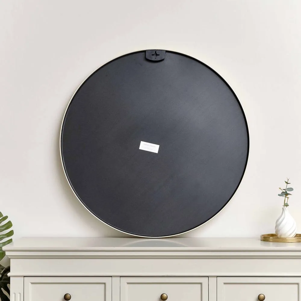 Melody Maison Large Round Black Framed Wall Mirror 80cm X 80cm 4