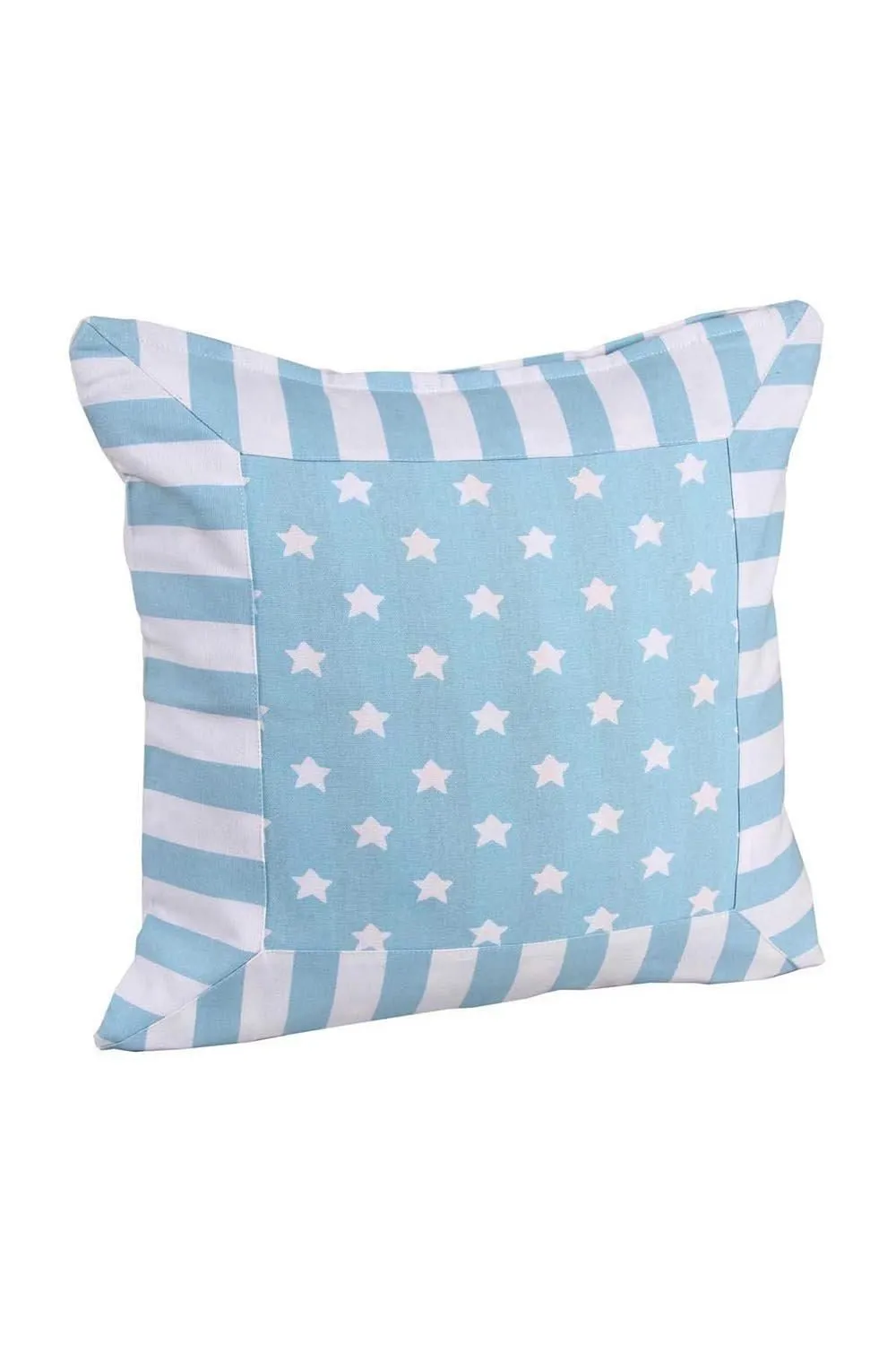 Homescapes Cotton Blue Stripe Border & Stars Cushion Cover