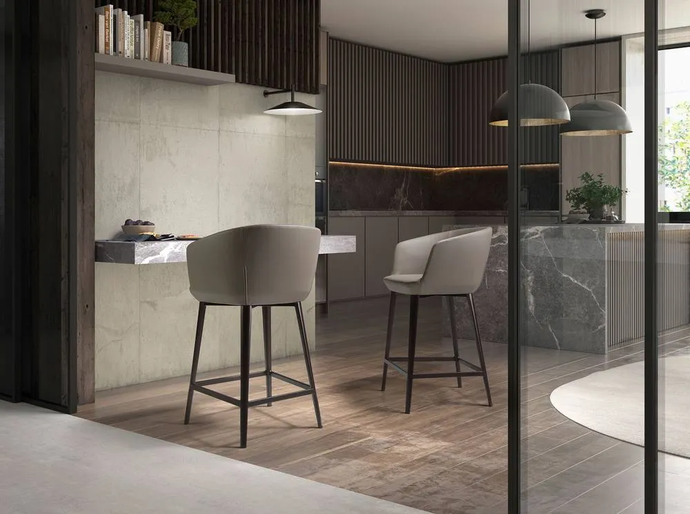 Angel Cerda Taupe Grey Leatherette Stool 56x53x91 cm, Brown Steel 4