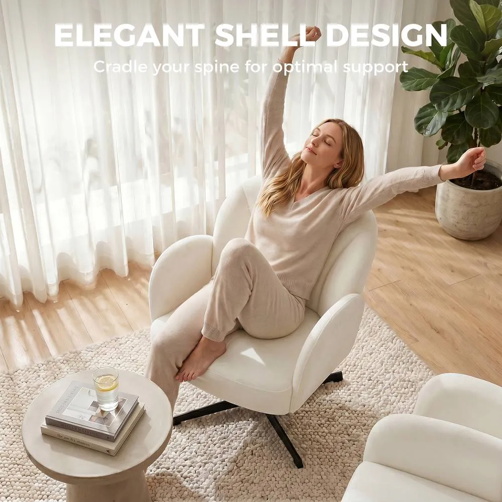 HOMCOM Modern Accent Chair, Shell Swivel Armchair, Velvet-Feel Fabric in Cream 4