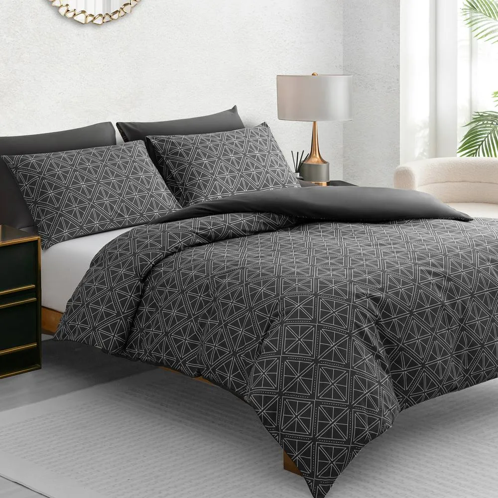 Grace Reversible Brushed Microfiber Duvet Cover Double Hypoallegenic in Charcoal