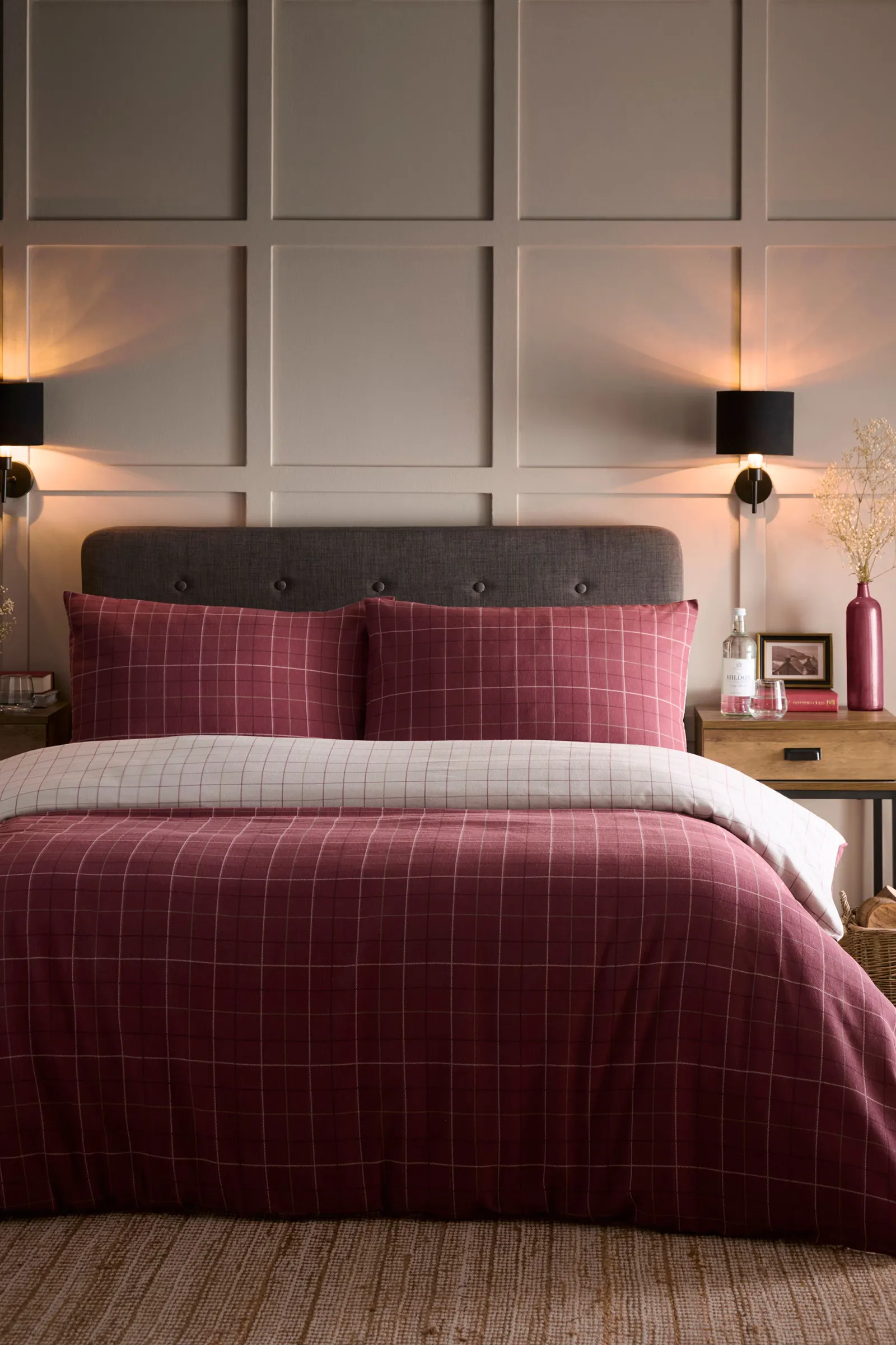 Dreams & Drapes 'Wynn' Check Print Brushed Cotton Duvet Cover Set in Burgundy 1