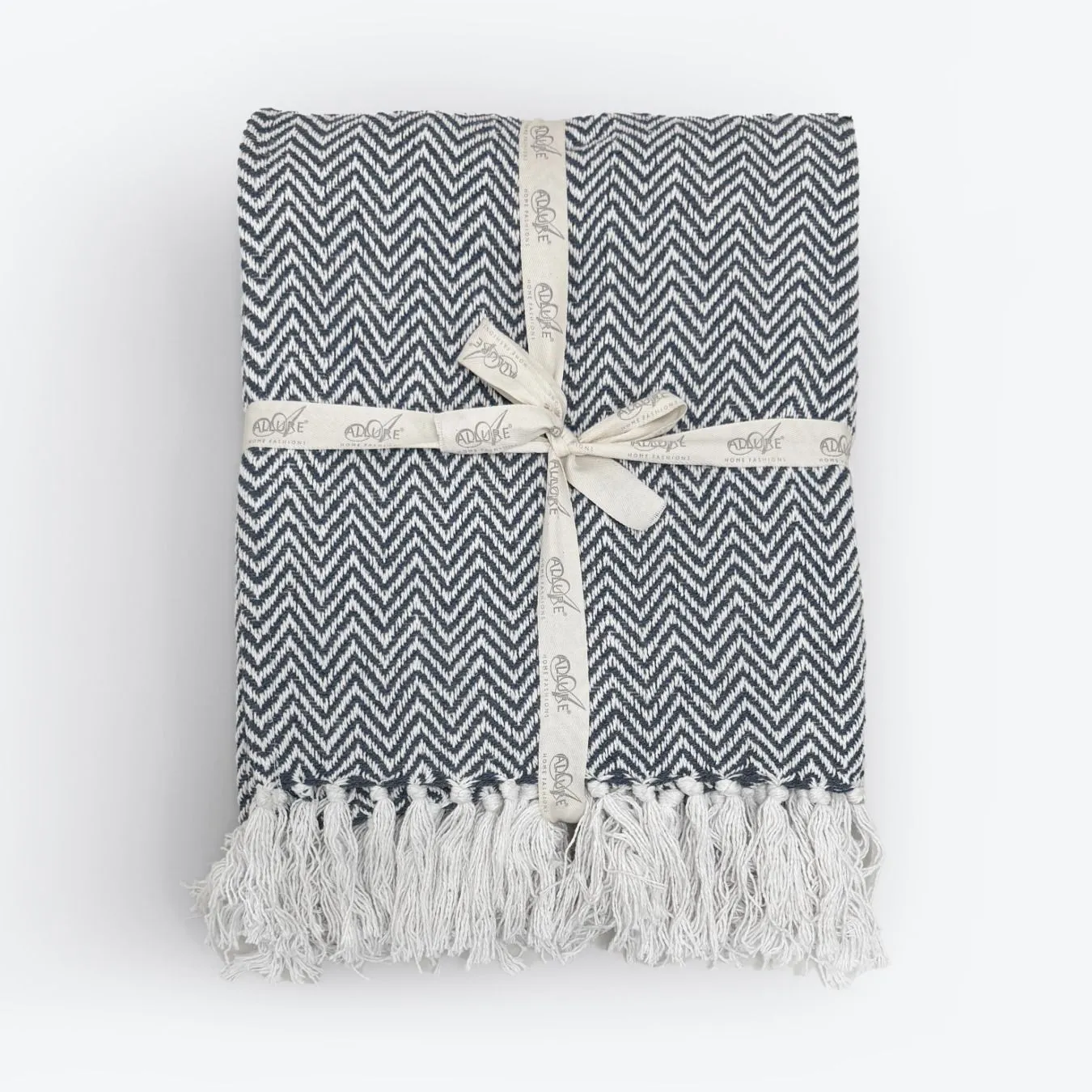 Allure Bath Fashions Chevron Herringbone Sofa Throw Blanket - 100% Cotton in Charcoal