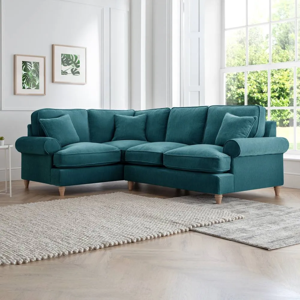 The Great Sofa Company Ezra Left Hand Velvet Corner Sofa - Scroll Arm in Emerald 1