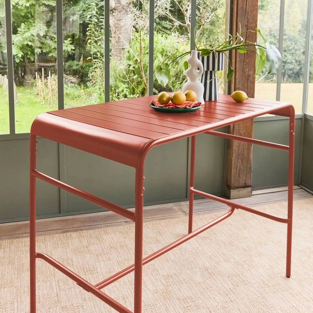 sweeek 4-seater metal garden bar table in Terracotta 3