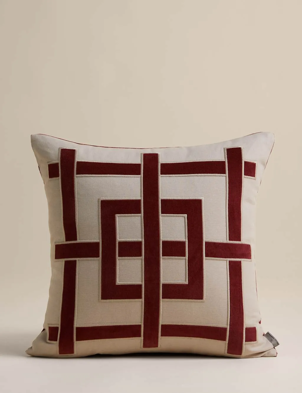 M&S X Kelly Hoppen Pure Cotton Geometric Appliqué Cushion Red Mix