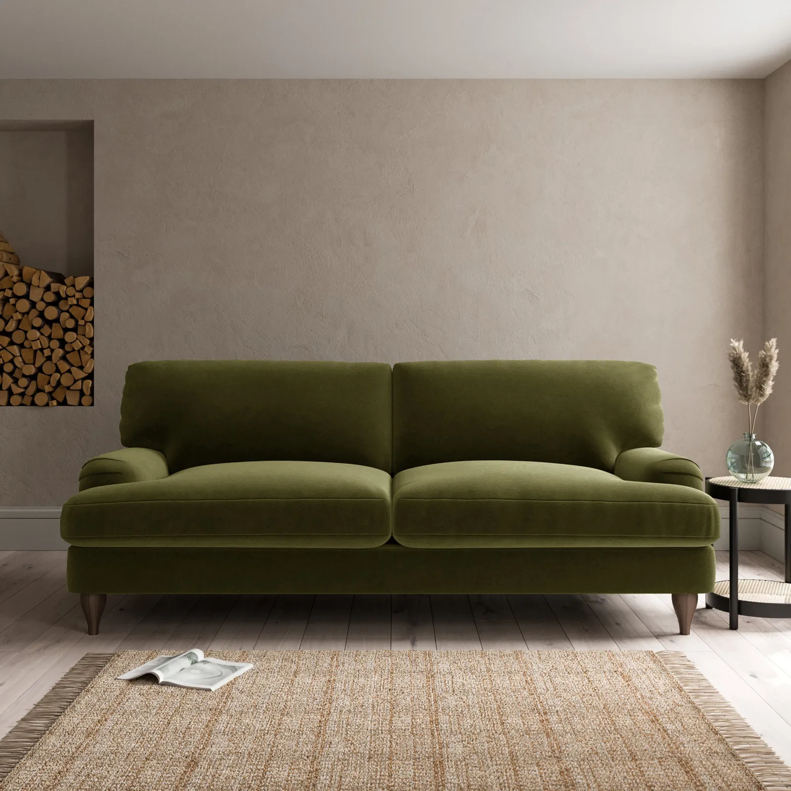 Darwin Luxury Velvet 4 Seater Sofa Luxury Velvet Olive