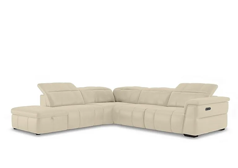 Inca NC Leather Power Recliner Left Hand Facing Corner Sofa with Power Headrests and Storage Chaise End - Bone China - Sofas and Armchairs - In Time for Christmas