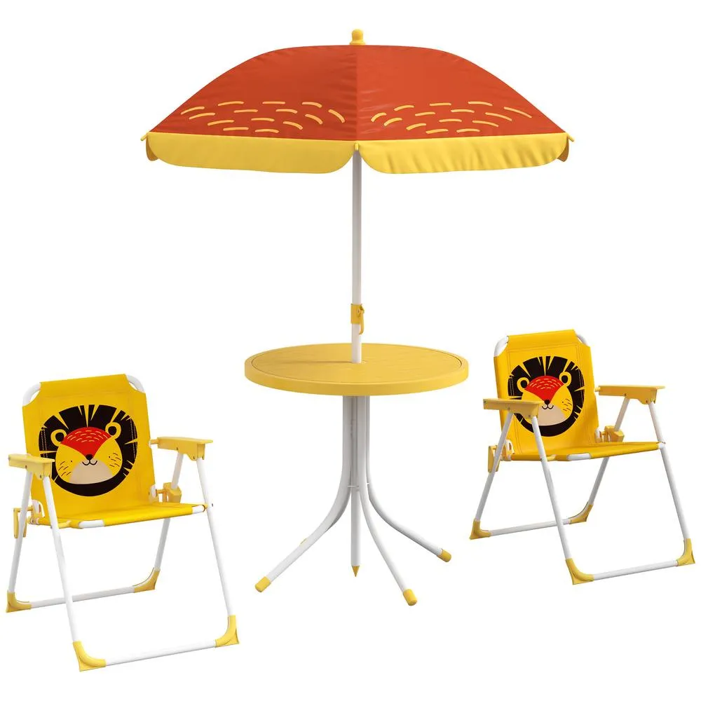 OUTSUNNY Children Table & Chair Set Outdoor Garden Furniture Set w/ Lion Theme - Yellow 2