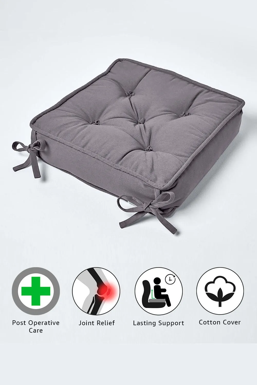 Homescapes Cotton Dining Chair Booster Cushion in Charcoal 5