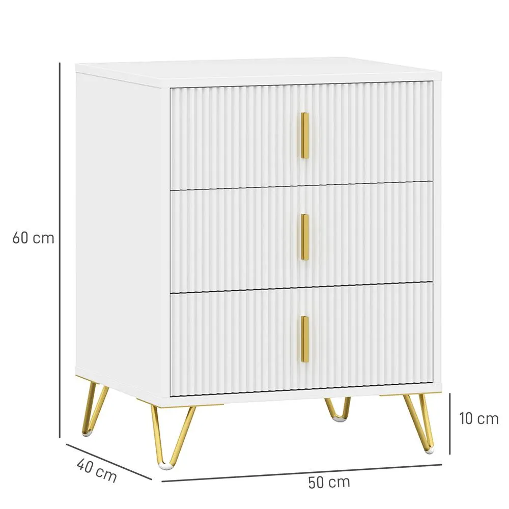 HOMCOM 3 Drawer Dresser Set of 2, Chest of Drawers Storage Cabinet, White 3