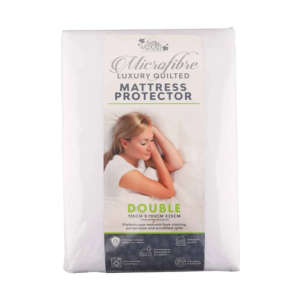 Voltico Microfibre Mattress Protector Double & King, Elasticated Fit in Cool White