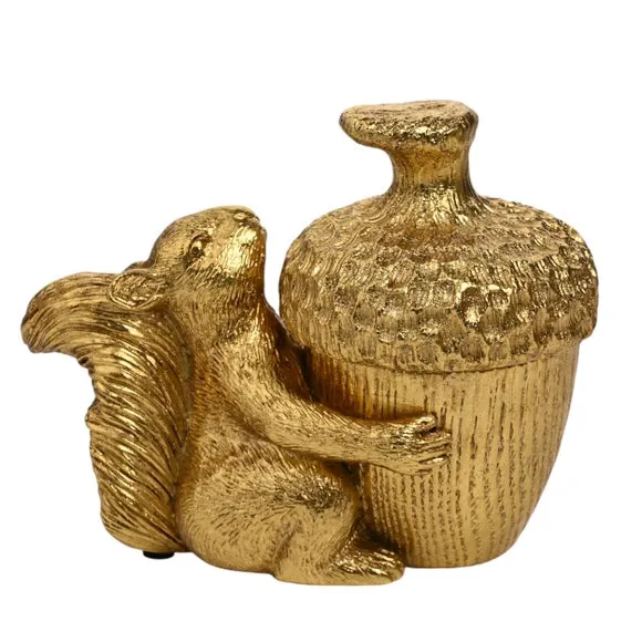 Hestia Gold Squirrel & Acorn Trinket Box